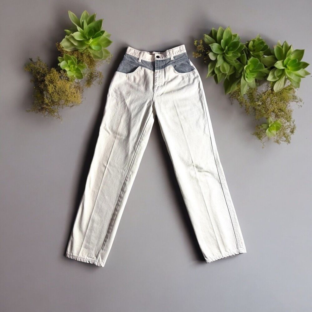Cristina’s Two Tone White & Gray Borderline Denim High Waist Jeans 9/10 Japan
